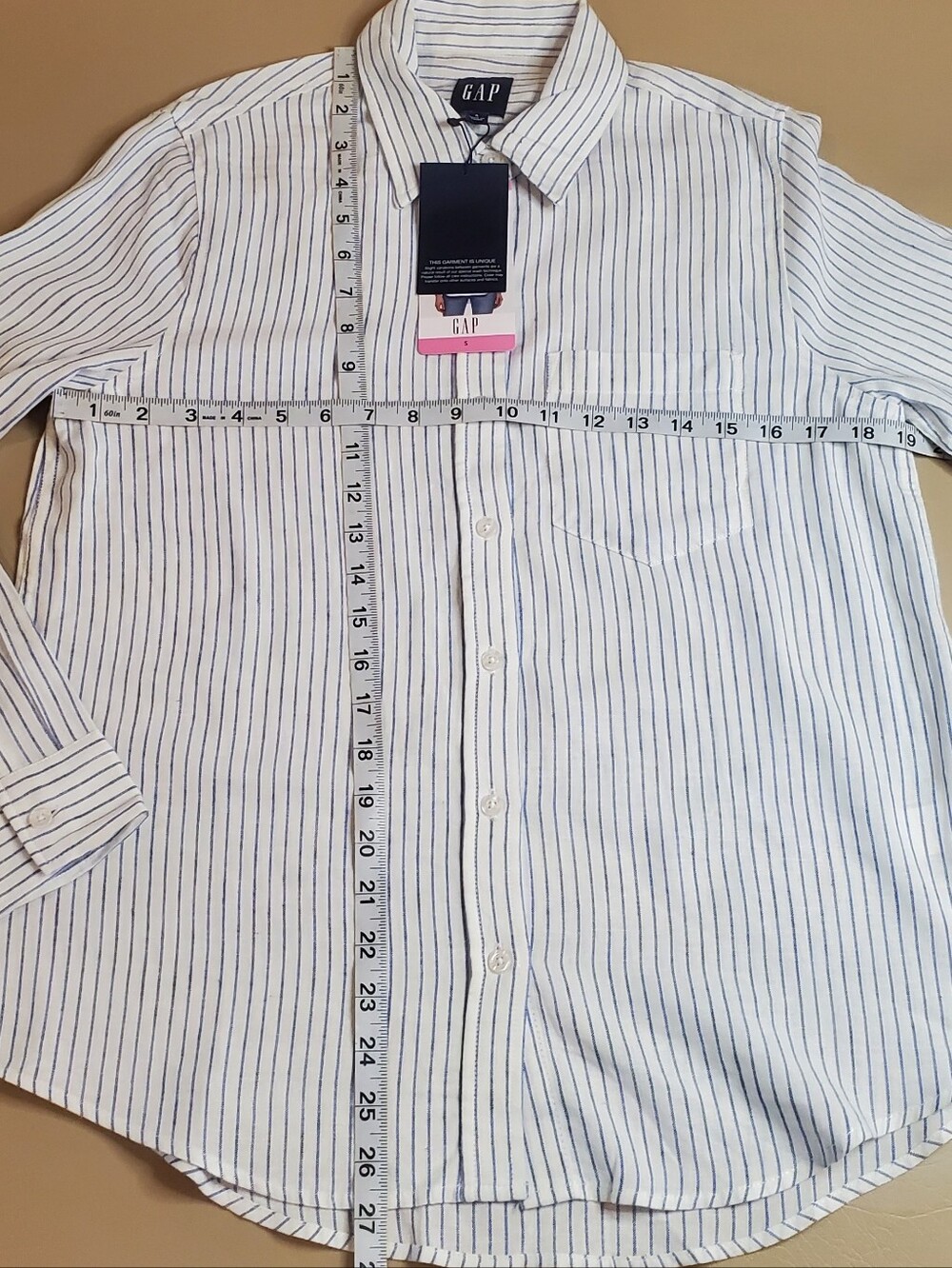 NWT GAP Women's Linen White Button-Down Shirt with Navy Pinstripes Size Small - Picture 12 of 12